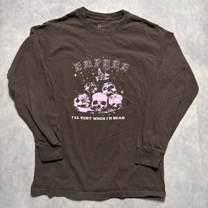 Empyre Skull Graphic Long Sleeve Shirt Mens Small Brown Good Streetwear Tee